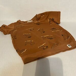Rabbit Bear size 12 months brown shirt w/dogs skateboarding on it. Gently used